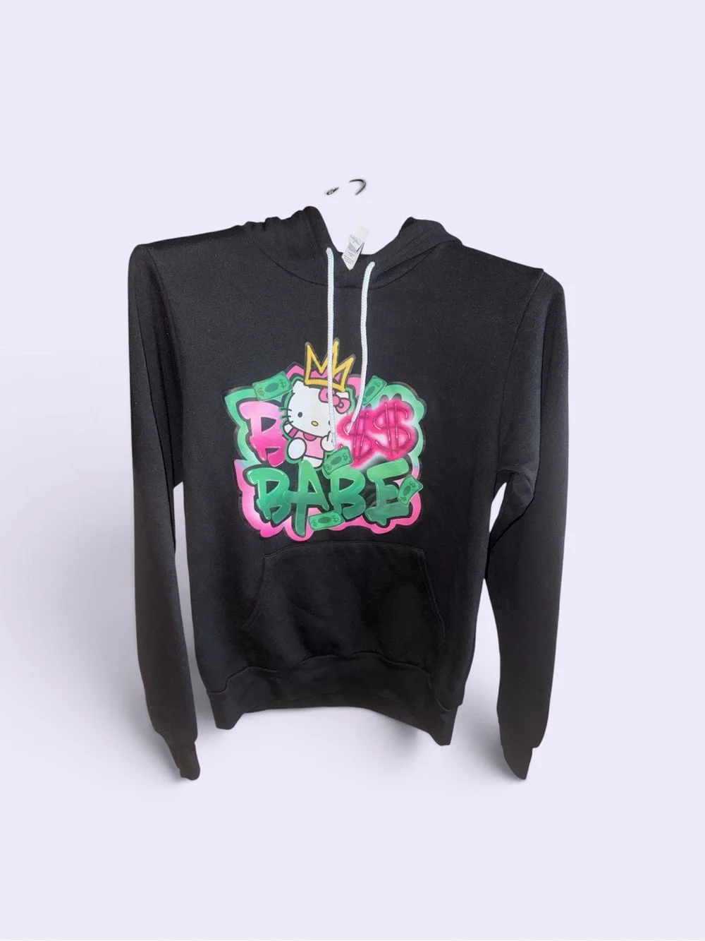 Bella Canvas Black Crewneck Hoodie with Pink & Green 'Boss Babe' Graphic Funny